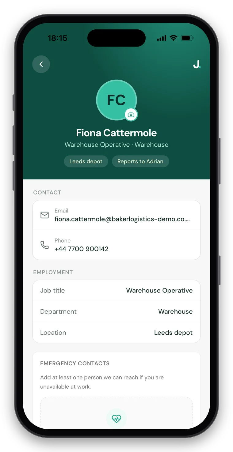 Jamie HR app employee profile